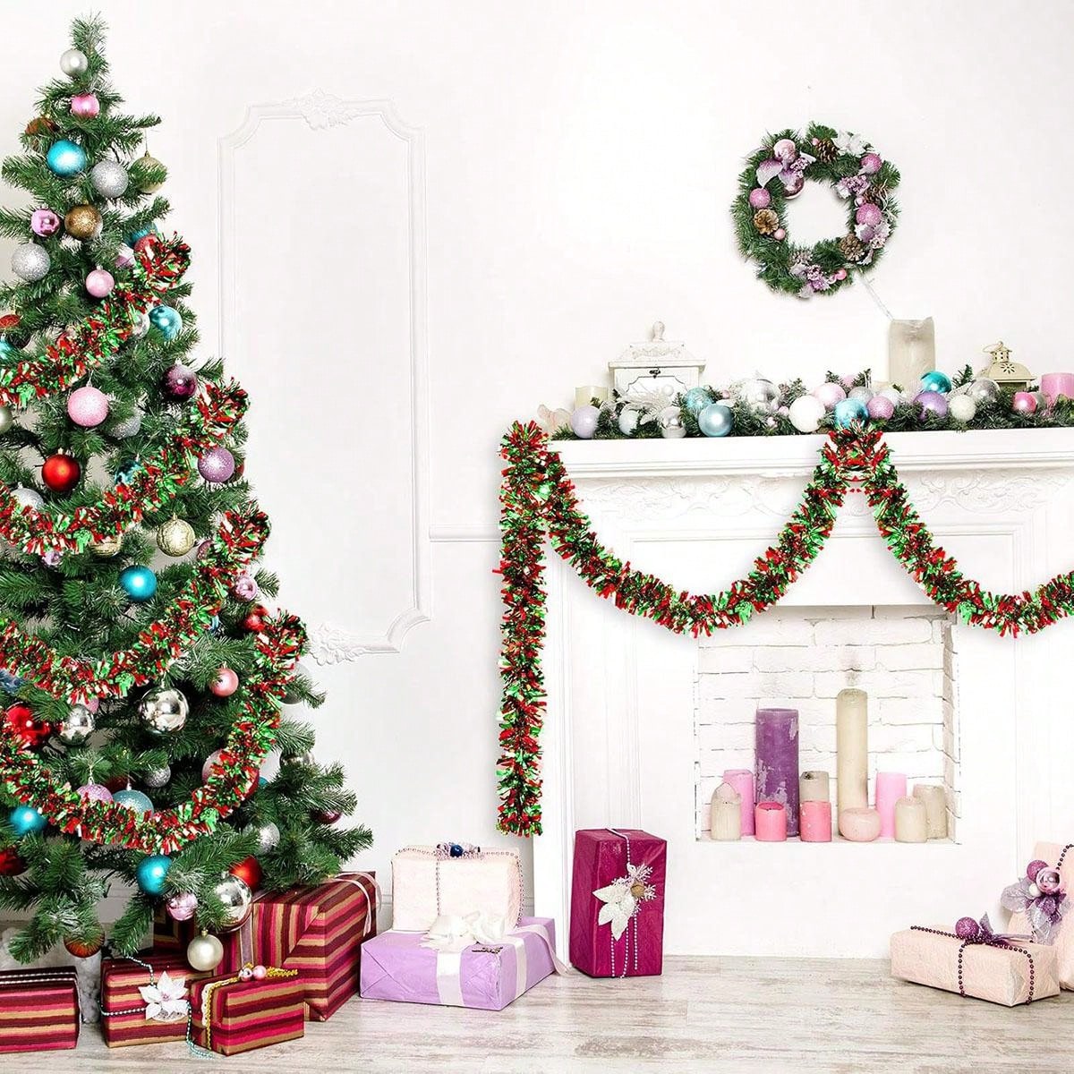 زينة عيد الميلاد: سلسلة زينة ح - مراجعة Tinsel Garland Decoration وسعره
