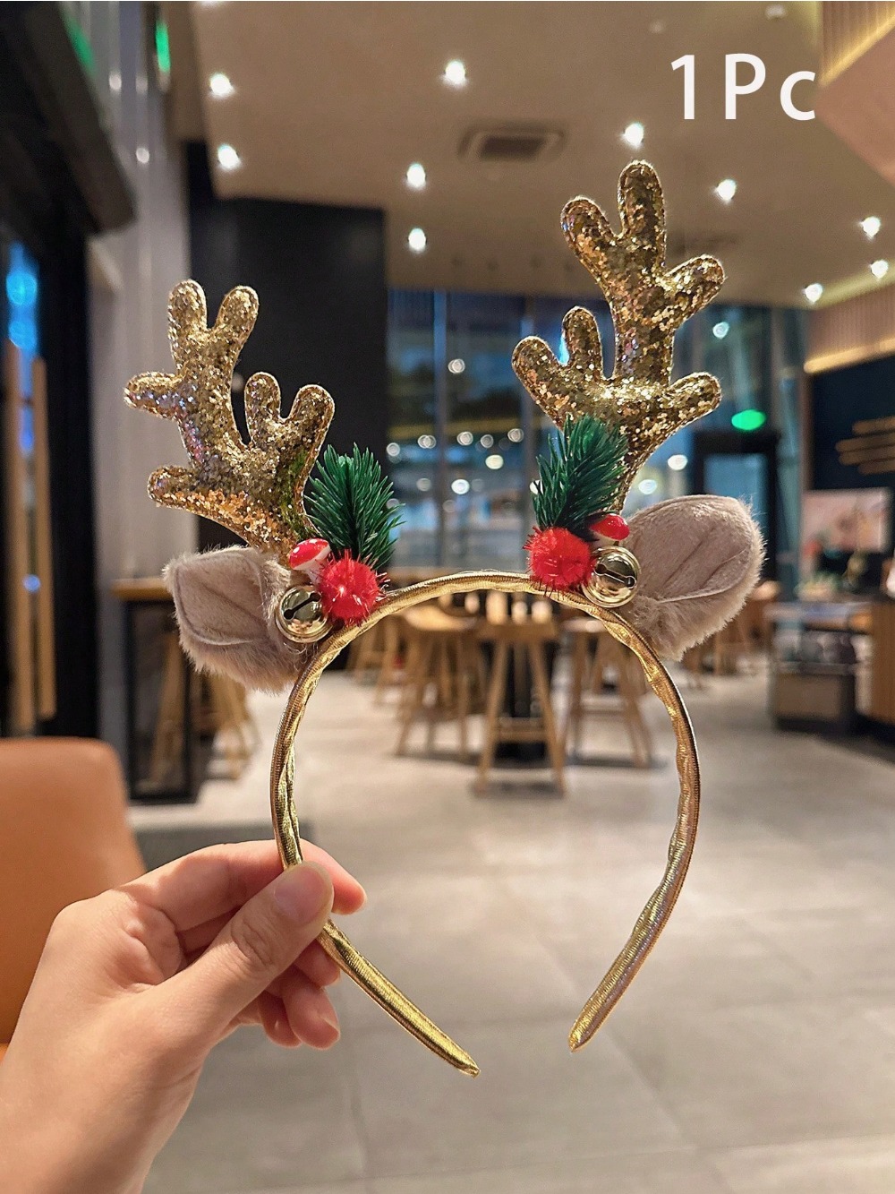 1 قطعة الذهب الترتر الفطر عيد  - مراجعة Reindeer Antlers Headband وسعره